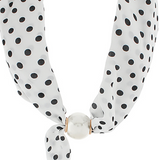 White & Cream Pearl Polka Dot Scarf Necklace