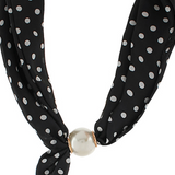 Black & Cream Pearl Polka Dot Scarf Necklace