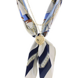 Blue & Gold Heart Pendant Scarf Necklace