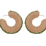 Wood Bead & Raffia Hoops
