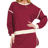 Dark Burgundy Terry Pullover & Skort Set