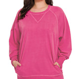 Neon Hot Pink Pigment Dyed French Terry Pullover (Plus)