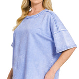 Cornflower Blue Acid Wash French Terry Tee