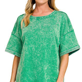 Kelly Green Acid Wash French Terry Tee