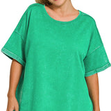Plus Kelly Green Acid Wash French Terry Tee