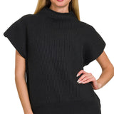 Power Shoulder Mock Neck Sweater – Black