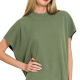 Light Olive Viscose Mock Neck Boxy Sweater