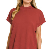 Rust Viscose Mock Neck Boxy Sweater