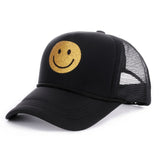 Black Be Happy Glitter Smiley Face Trucker Cap