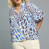 Curvy Cerulean Animal Print Blouse
