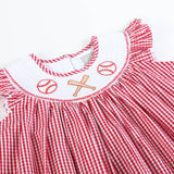 Red Gingham Baseball Smocked Bishop Dress: 4T