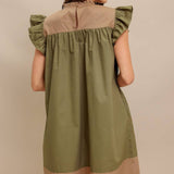 Colorblock Cotton Ruffle Mini Dress
