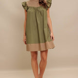 Colorblock Cotton Ruffle Mini Dress