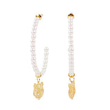 Tiger Pearl Hoop Earrings White/Gold 1.5"