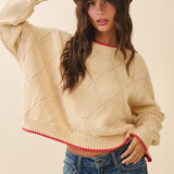 3339GK Diamond Knit Pullover Sweater: Light Heather Gray / Contemporary / M