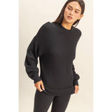 High Neck Balloon Sleeve Ribbed Top – Black