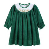 Green Velvet Nativity Smocked Dress