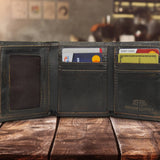 Buck Burnished Leather Trifold Wallet