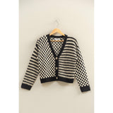 Checkerboard Stripe Knit Cardigan Sweater