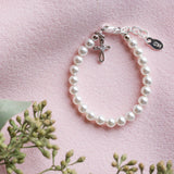 Girls Silver Pearl Baby Baptism Bracelet, 1st Communion Gift: Large 6-12 Years