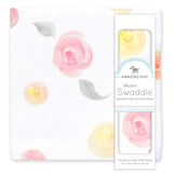 Watercolor Roses Muslin Swaddle Blanket, Premium Cotton