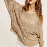 Wheat Lightweight Dolman Sleeve Boat Neck Sweater