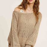 Wheat Lightweight Dolman Sleeve Boat Neck Sweater