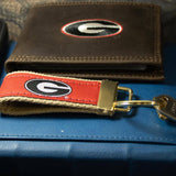 Georgia Bulldogs Collegiate Woven Ribbon Key Chain. University of Gerogia Key Fob. UGA Dawgs Gift. Brass Clasp and O-Ring.: Red