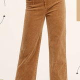 Camel Mineral Washed High Waisted Wide Leg Corduroy Pants