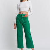 Mica Super High-Rise Wide-Leg Cropped Jeans – Green