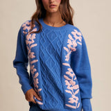 Floral Jacquard Cable Knit Sweater