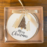 Leopard Christmas Tree Ornament   White/Black/Gold   4"