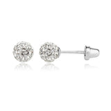 Kids Sterling Silver Clear Stardust Ball Screw Back Earrings