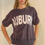 Auburn Acid-Washed Short Sleeve Sweatshirt