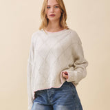 3339GK Diamond Knit Pullover Sweater: Light Heather Gray / Contemporary / S