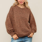 Camel Two-Tone Jacquard Sweater | Oversized Bubble Sleeve Knit Top (S–3XL)