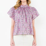 Pink Flutter Sleeve Print Top