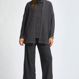 3 Piece Set Cowl Neck Tank Top + Cardigan + Pants: BLACK / L