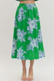 Botanical Print Eyelet Midi Skirt