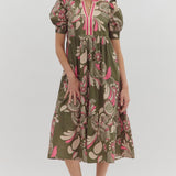 Curvy Paisley Tiered Midi Dress