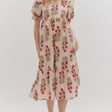 Floral Ruffle Trim Midi Dress