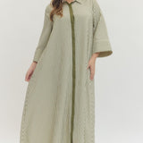 Striped 3/4 Sleeve Midi Dress