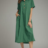 Hunter Green Collared Midi Dress