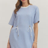 Blue Gingham Drawstring Mini Dress