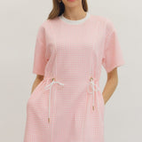 Pink Gingham Drawstring Mini Dress