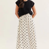 Polka Dot Midi Dress Set with Detachable Black Sweater