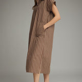 Striped Collared Midi Dress - Chocolate