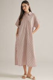 Rose Stripe Button Front Midi Dress