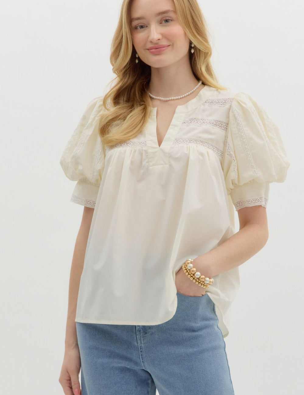 Sweet Grace Lace Inset Blouse – Ivory