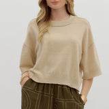 Oatmeal Sweater Knit Wide Sleeve Pullover